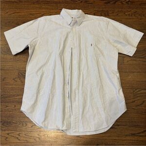 Ralph Lauren Pony Cotton Blue White Stripe Short Sleeve Collar Button Down XL